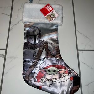 star wars the mandalorian and baby yoda blue christmas stocking NWT